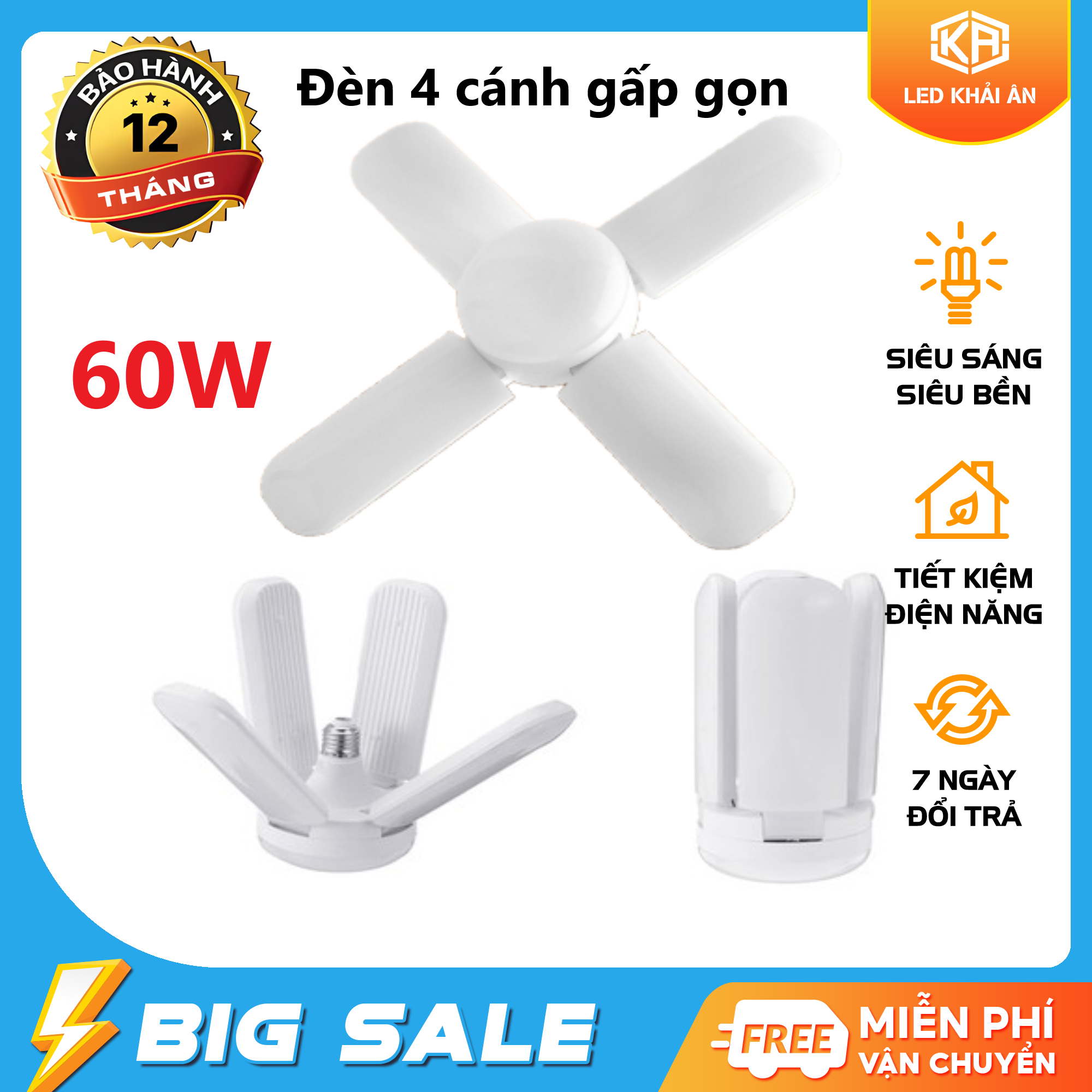 [HCM]Bóng đèn Led cánh quạt siêu sáng (4 lá) 60w