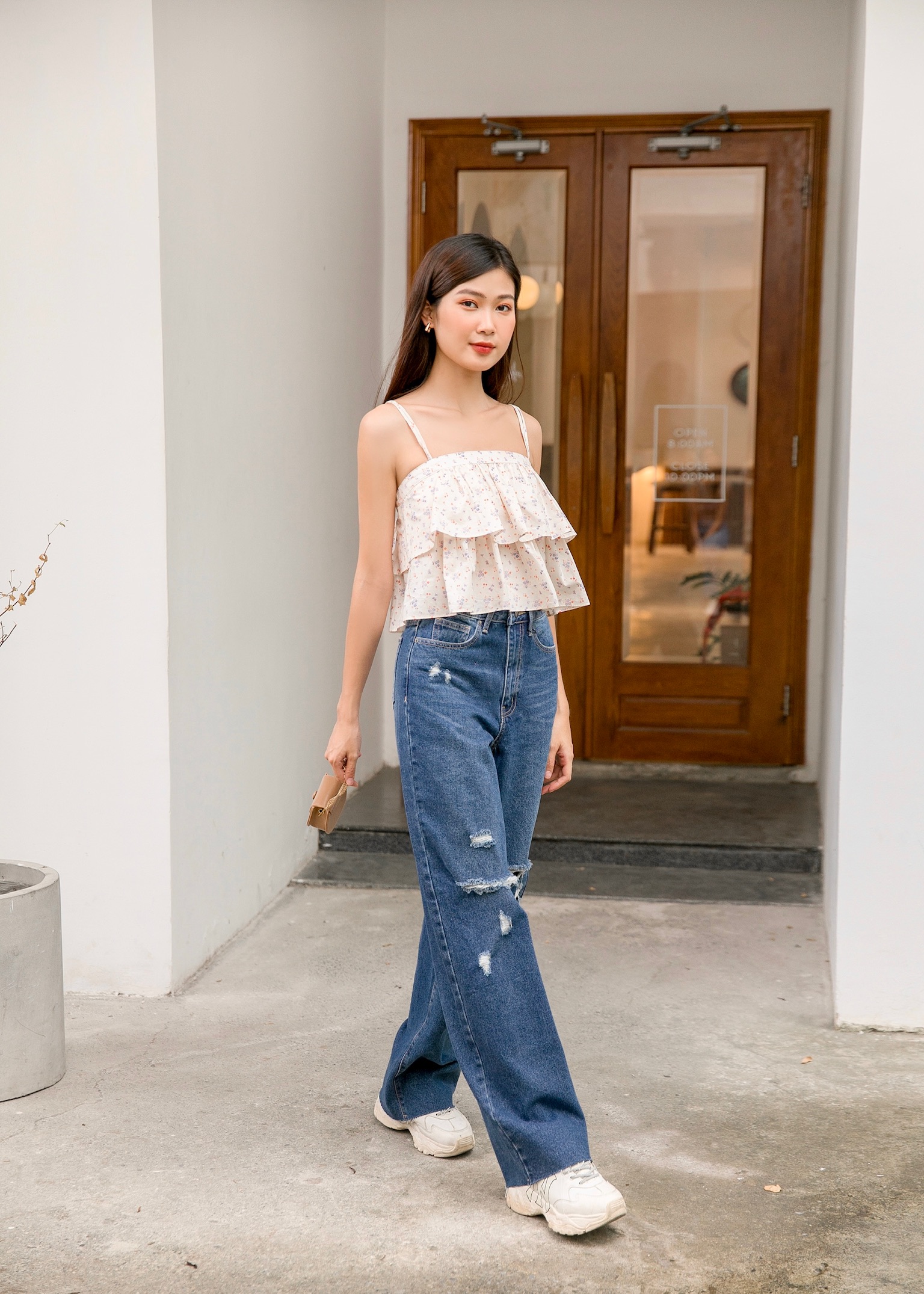 Quần jeans suông MIEU mài rách - HJN03 (Đậm/ Nhạt)