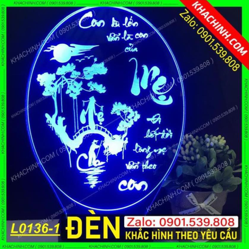 Đèn ngủ thư pháp cha mẹ - khắc theo yêu cầu - mẫu l0136-1-y có remote thay đổi 16 màu - nhận làm đèn theo yêu cầu