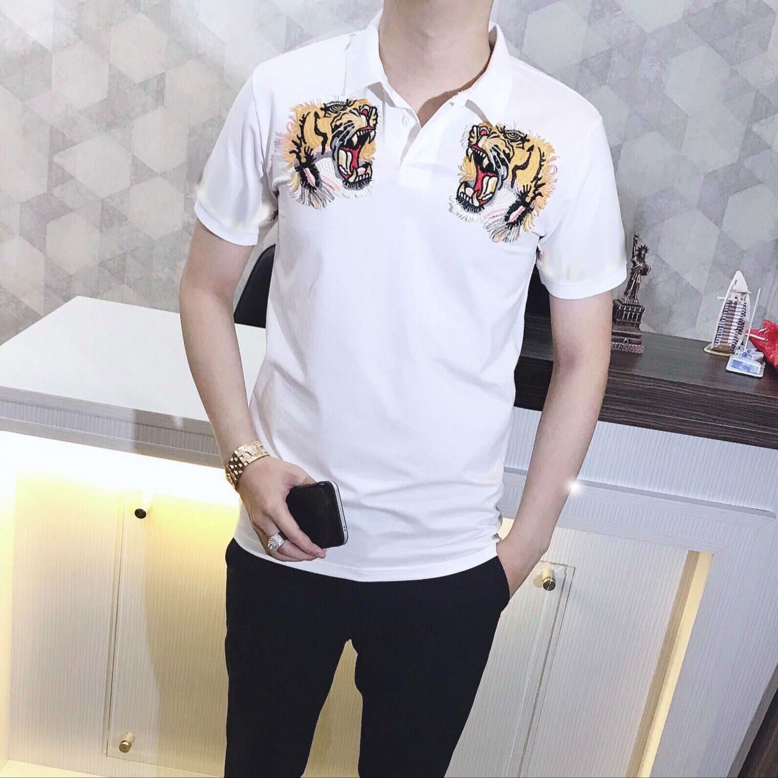 ÁO THUN NAM CỔ TRỤ THÊU ĐẦU HỔ CỰC HOT