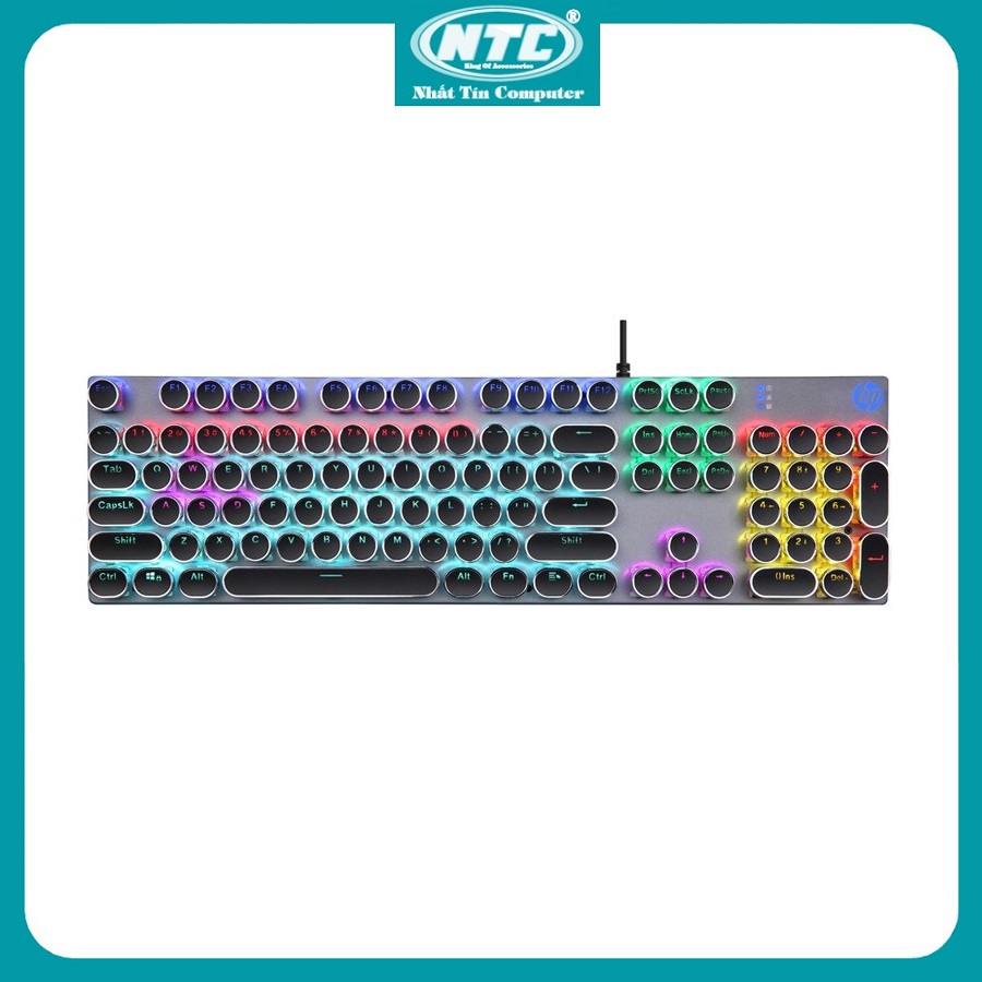 Bàn phím cơ blue switch HP GK400Y phím tròn mạ bạc - hơn 20 chế độ led tùy chỉnh (đen bạc)