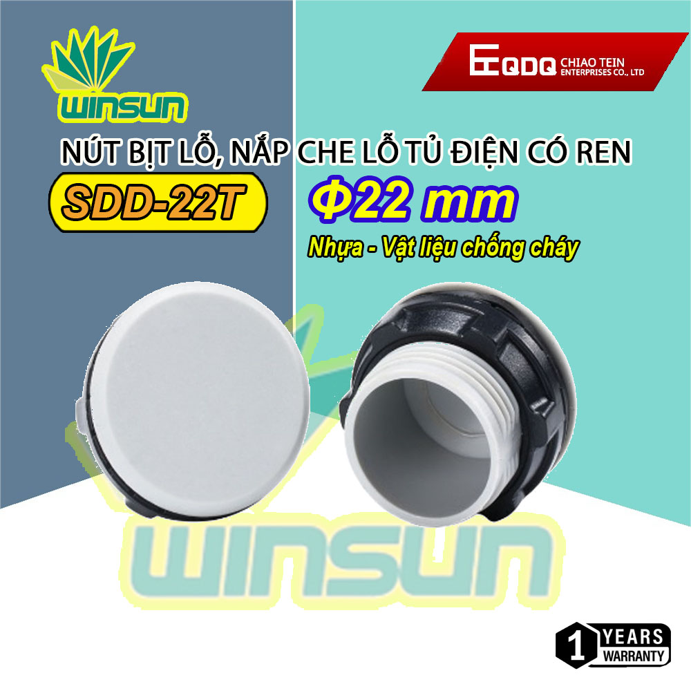 Nút bịt lỗ, nắp che lỗ tủ điện có ren phi 22 winsun (Gói 10 cái)