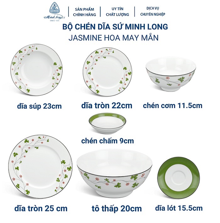 Bộ chén tô dĩa sứ Hoa May Mắn sứ Minh Long - chén tô dĩa sứ hoa may mắn