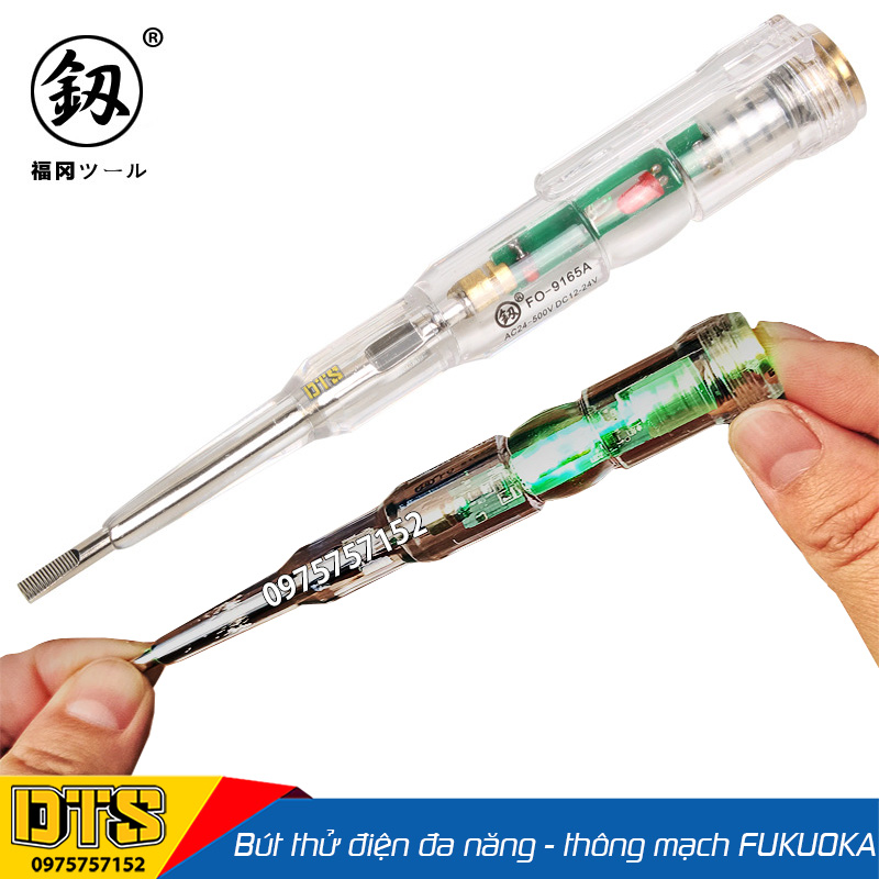Bút thử điện đa năng cao cấp Nhật Bản Fukuoka FO-9165A, đo thông mạch, kiểm tra dây đứt ngầm, xác định dây nóng, dây nguội, đo dòng AC 24V-500V, DC 12V-24V, đèn Led siêu sáng, kháng nước IP67
