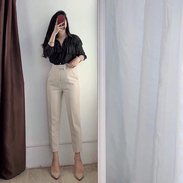 Quần Baggy Nữ Đai Vuông Bọc Vải