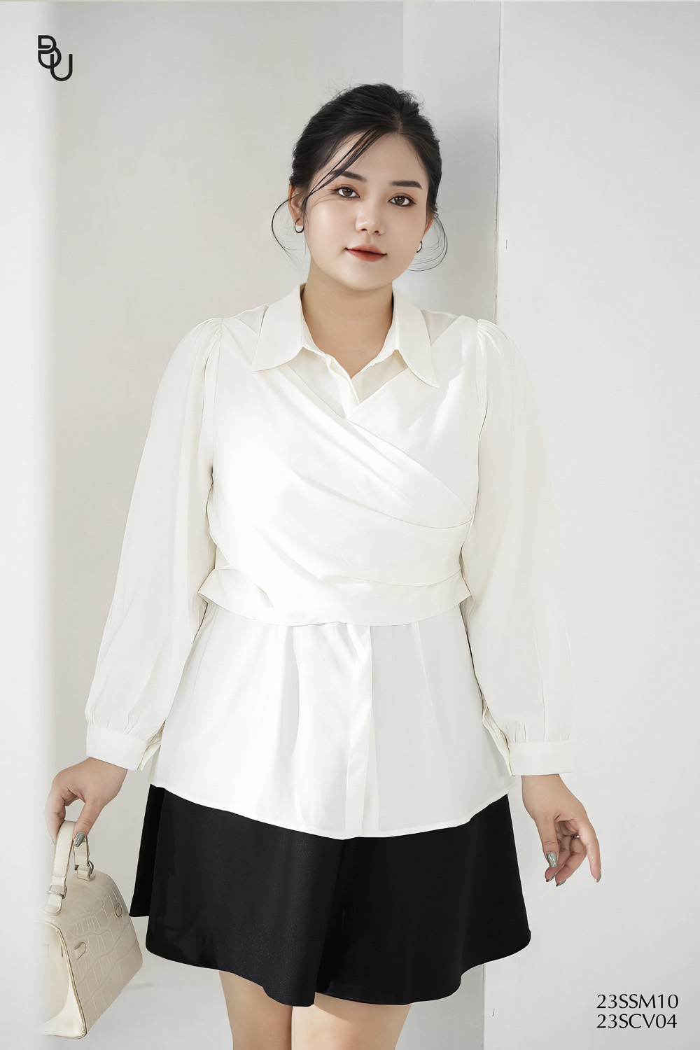 Áo sơ mi đắp chéo eo BIGSIZE (55kg đến 95kg) - 23SSM10 - [BUstu Bigsize]