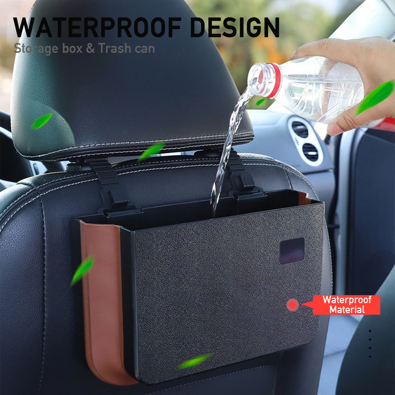 Car Seat Back Storage Bag ABS Organizer Hanging Trash Waterproof Pocket