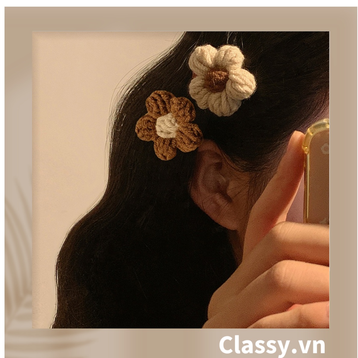 Classy Dây Cột Tóc Đính Hoa Bằng Len Phong Cách Hàn Quốc
