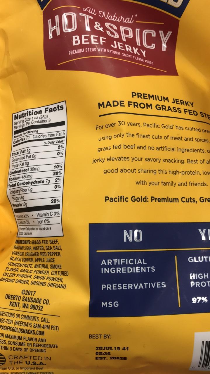 [ KHÔ BÒ MỸ 226g ]- VỊ CAY-PACIFIC GOLD-Hot & Spicy Beef jerky