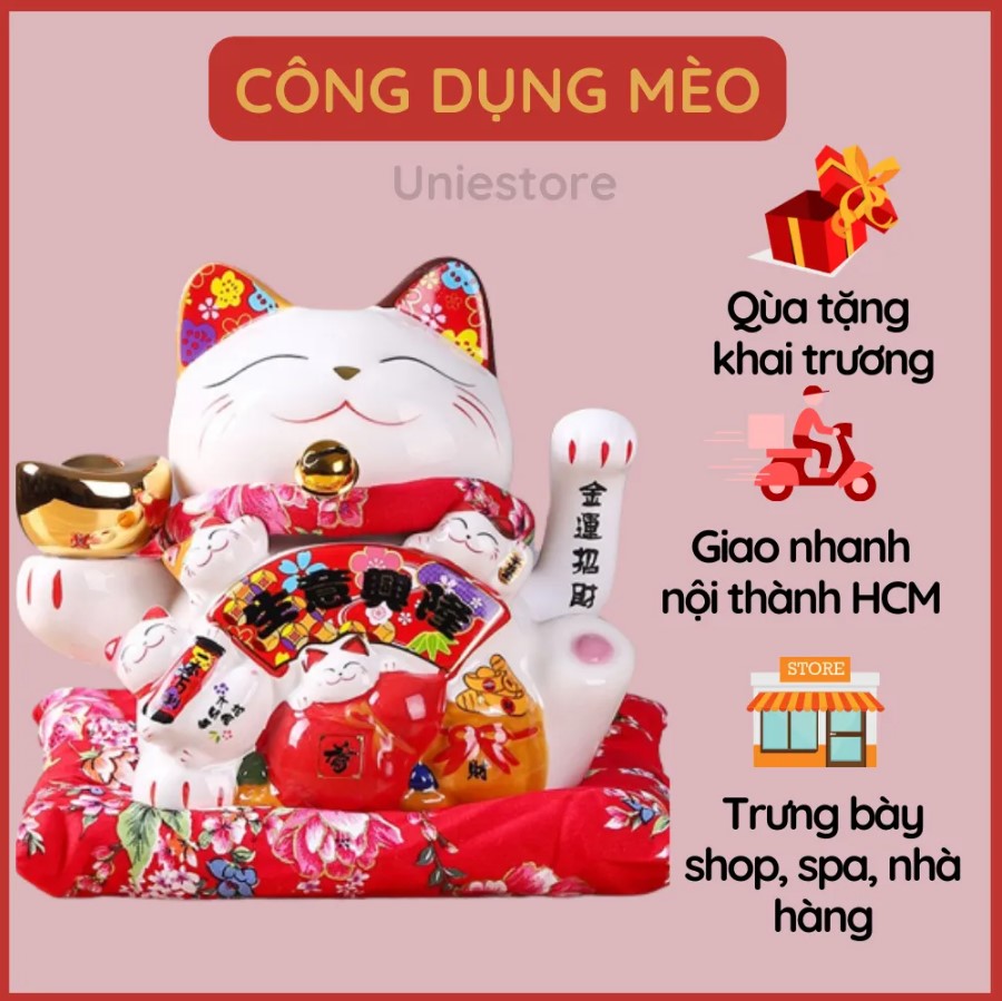 (ĐANG SALE-50%)Tượng mèo thần tài,Mèo Thần Tài May Mắn Vẫy Tay Nhật Bản Maneki Neko,Mèo thần tài vẫy tay sài pin đem lại tài lộc may mắn cho gia chủ thịnh vượng cát tường