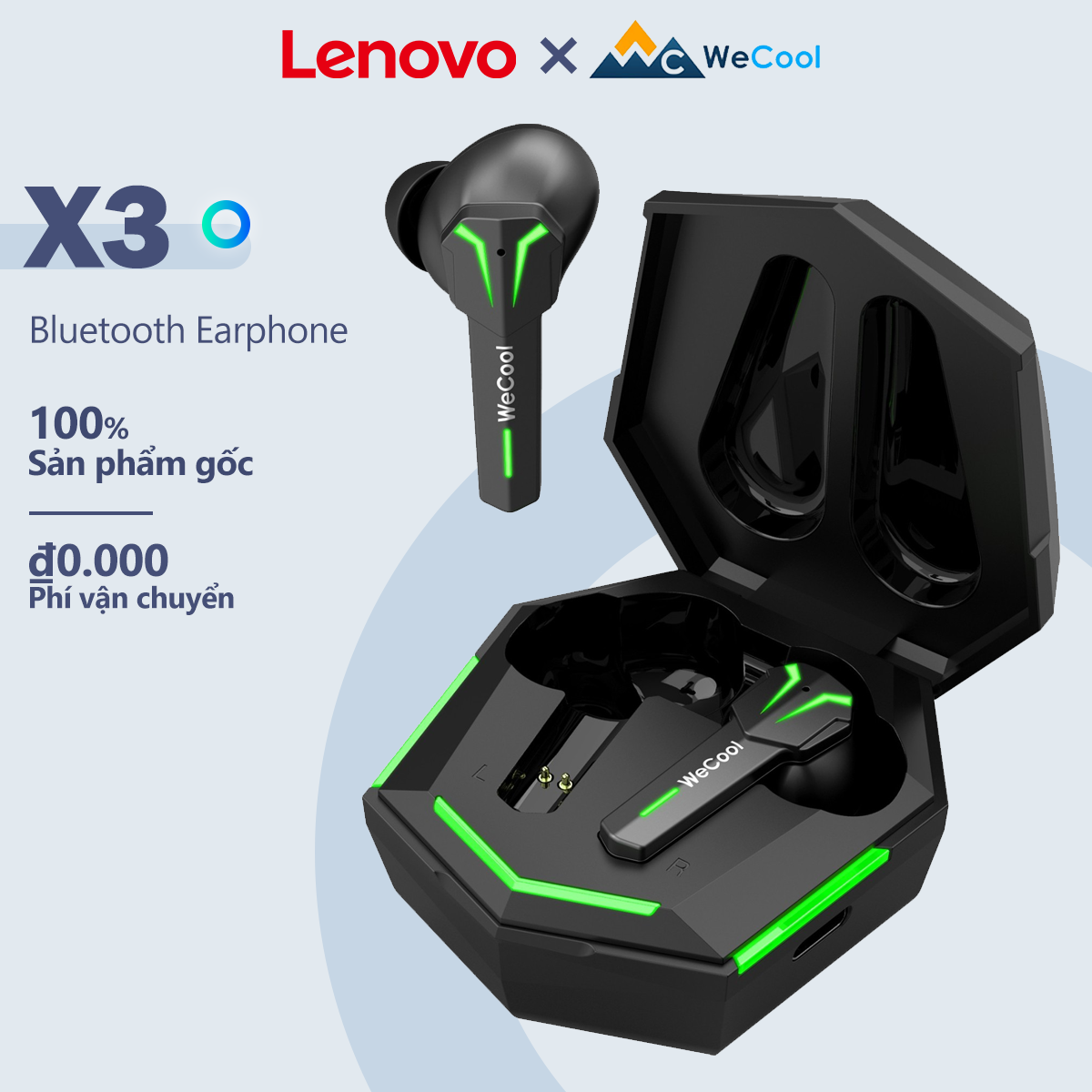 Tai nghe Lenovo x WeCool Freesolo X3 không dây đích thực với đèn RGB độ