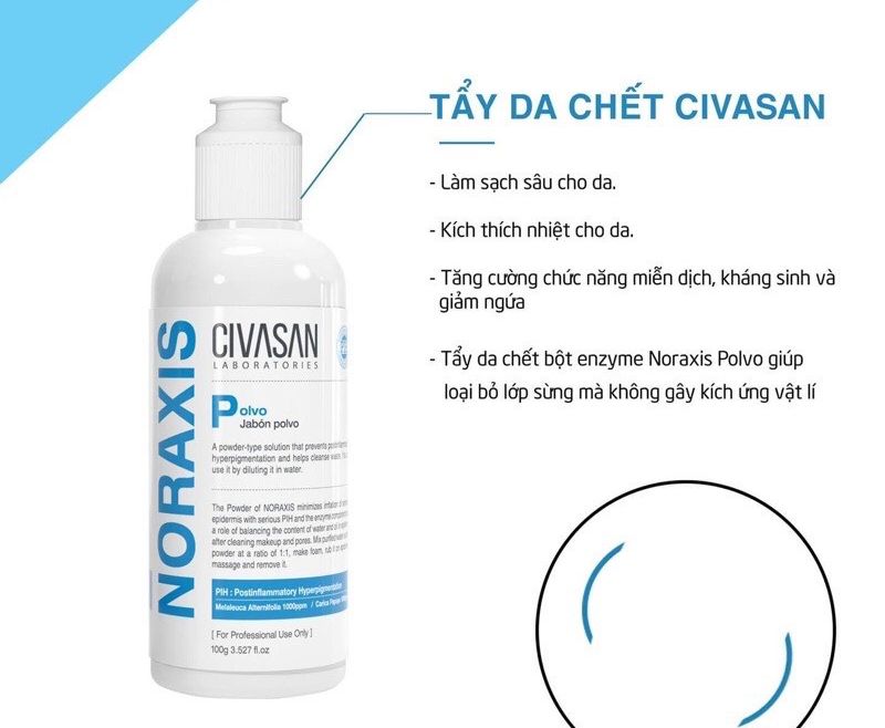 Tẩy da chết cho vùng mặt Civasan Enzyme Noraxis Polvo 30g-100g