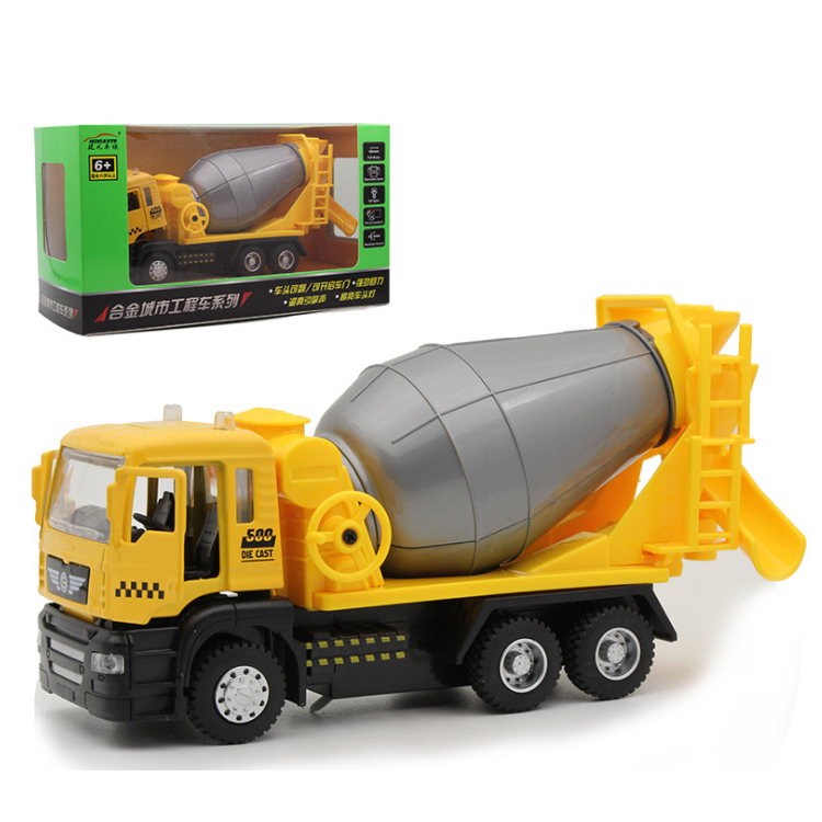 Mô hình xe trộn bê tông mini đồ chơi trẻ em tỉ lệ 1:50 có âm thanh và đèn xe chạy cót