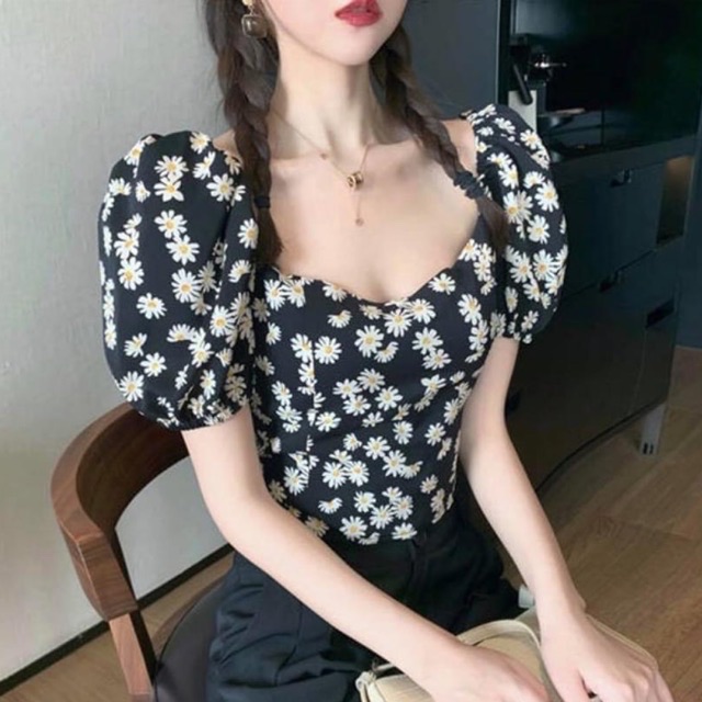 Áo Croptop Cúc Hoạ Mi Tay Bồng
