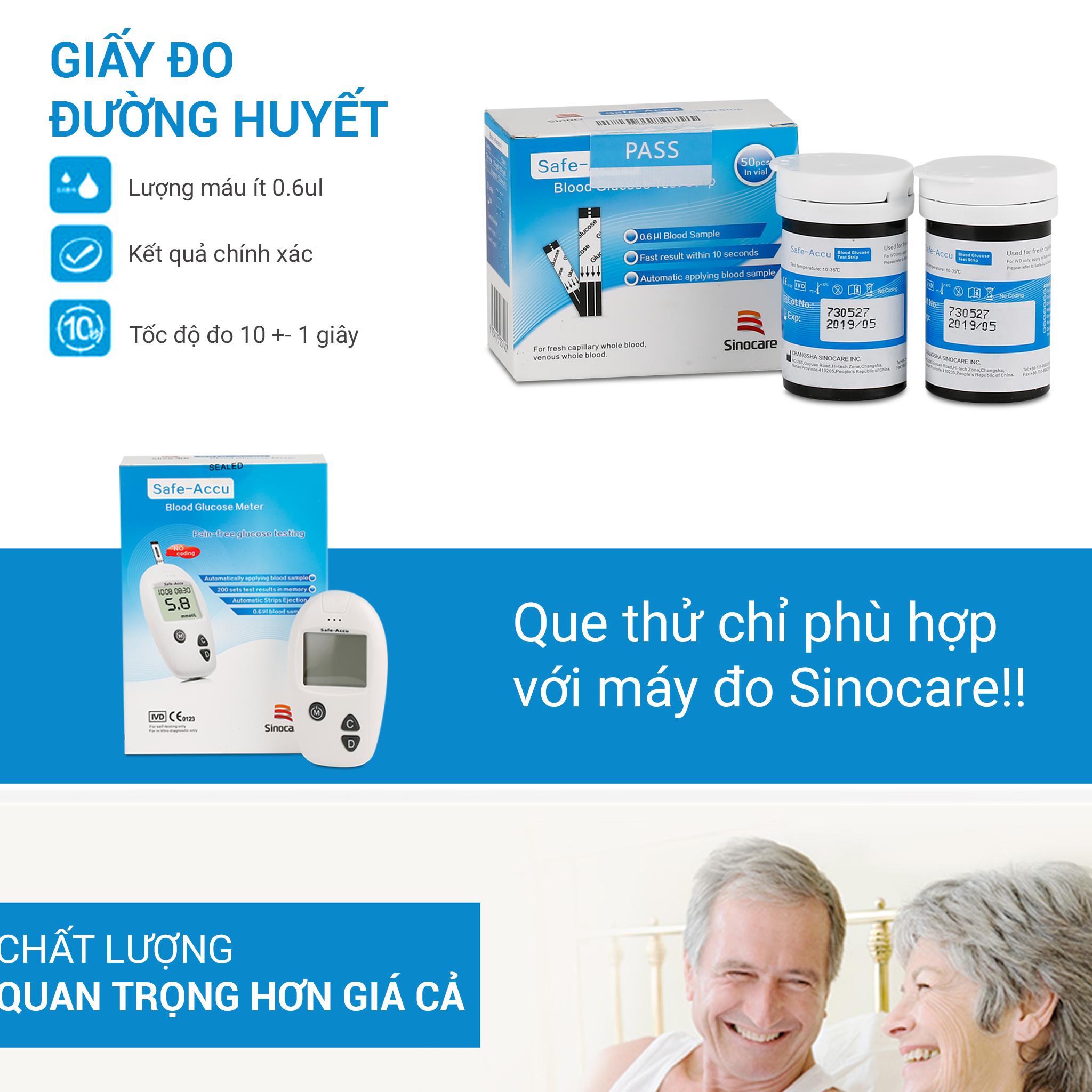 WeCare Sinocare Safe Accu Máy đo đường huyết  (Tặng kèm 100 Que thử Và 100 Kim)