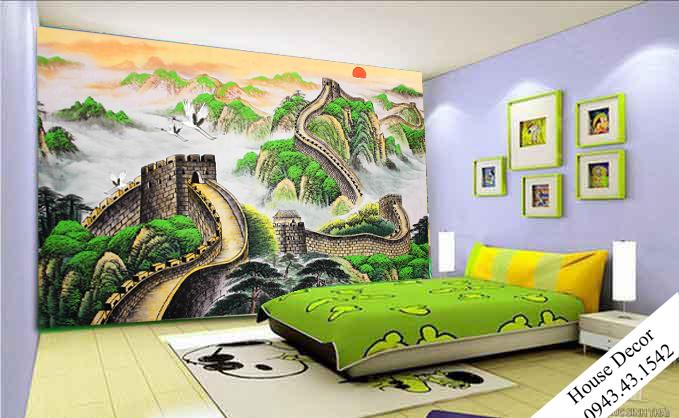 Giấy dán tường 3D Vạn lý trường thành - Tranh trang trí, tranh dán tường, tranh phòng khách, tranh treo phòng ngủ, tranh treo tường 3D, tranh đính đá, tranh nghệ thuật, tranh phong thủy