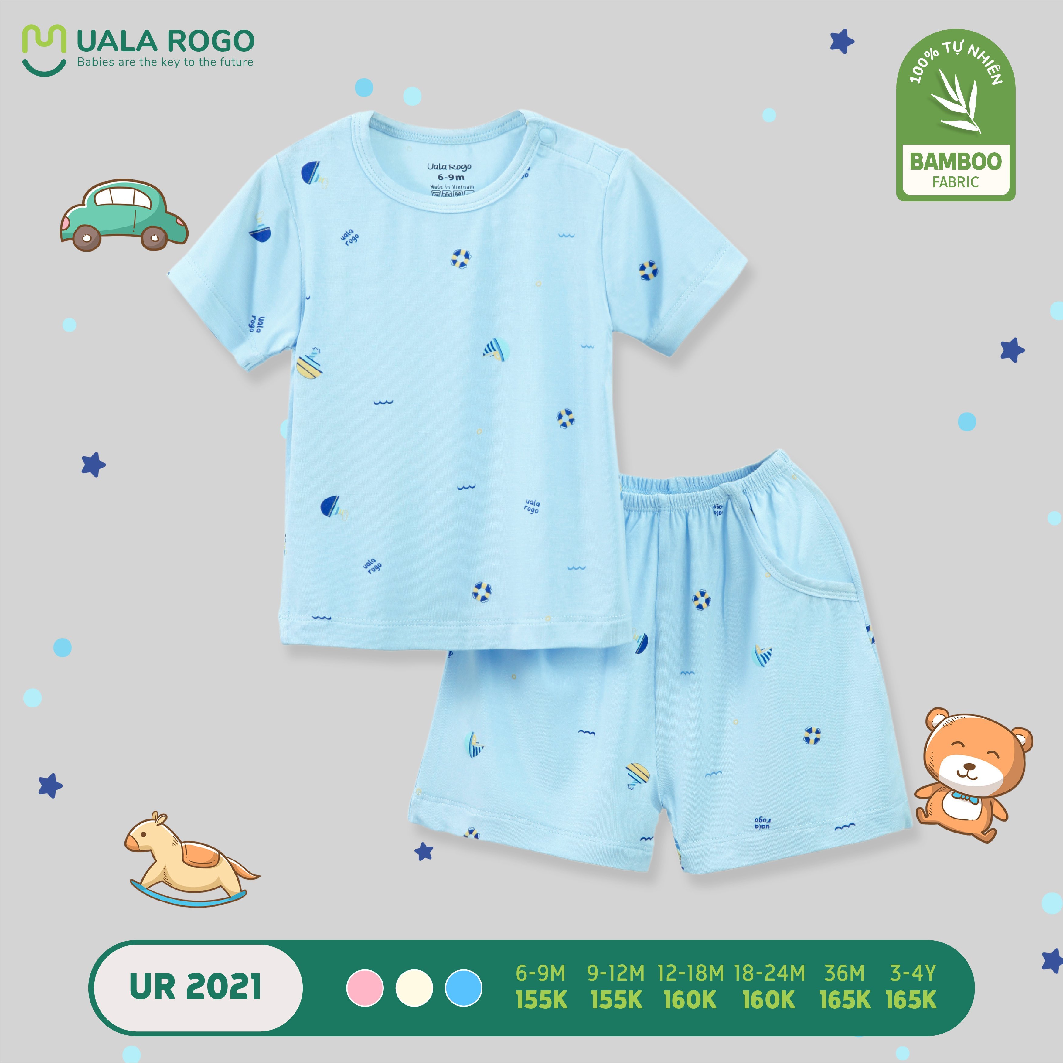 Ualarogo - Bộ cộc tay cài vai bamboo 9m - 4Y