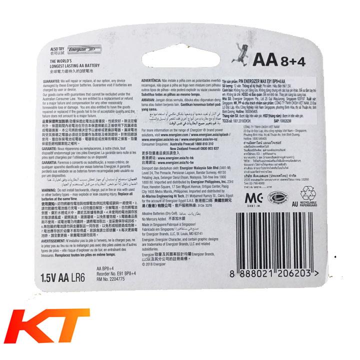 Pin AA ENERGIZER ALKALINE MAX E91 (Vỉ 12 Viên)