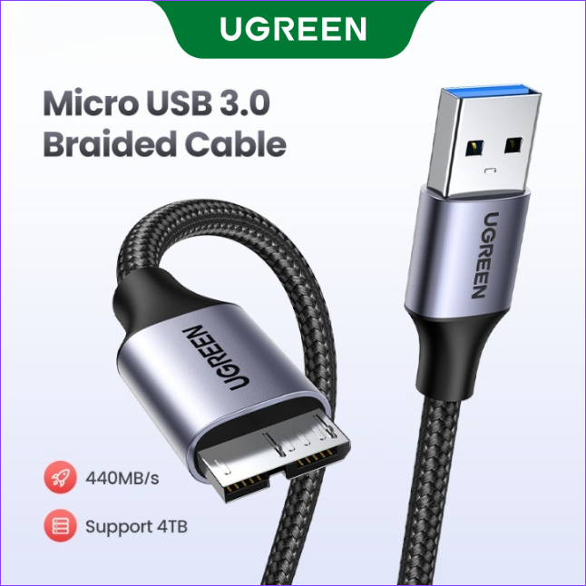 UGREEN Micro USB 3.0 Cable, USB 3.0 A to Micro B Cord Nylon Braided External Hard Drive Cable for Samsung Galaxy S5, Note 3/Pro 12.2, Western Digital, Toshiba, My Passport