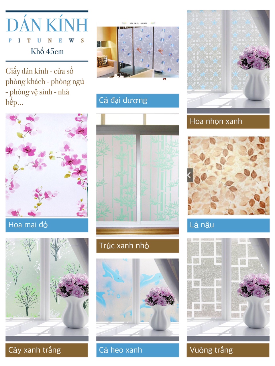 1M Decal giấy dán kính mờ khổ rộng 60Cm (có sẵn keo dán) BST002