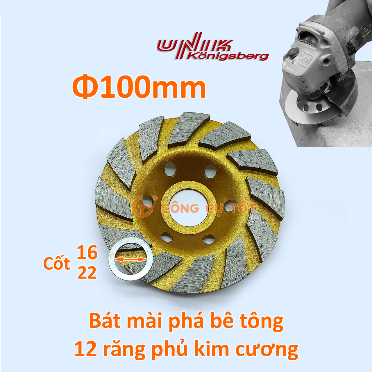 Bát mài phá bê tông cao cấp unik φ100mm