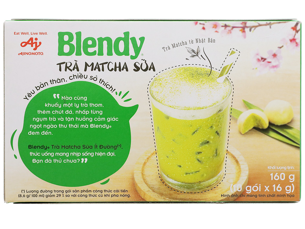 TRÀ SỮA BLENDY MATCHA ÍT ĐƯỜNG HỘP 10 GÓI x 16GR - 70632