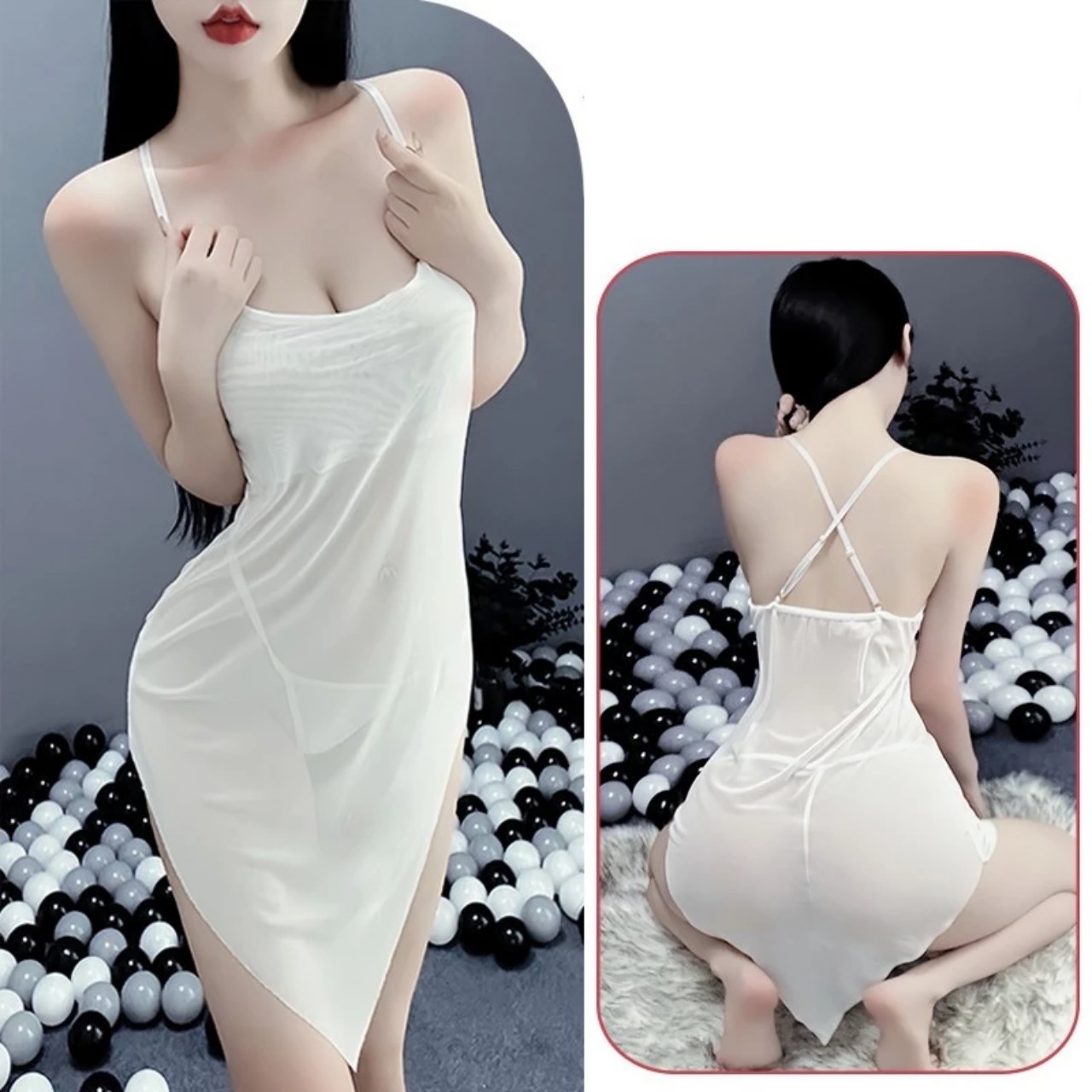 298 double-strap cross-grain lace nightdress