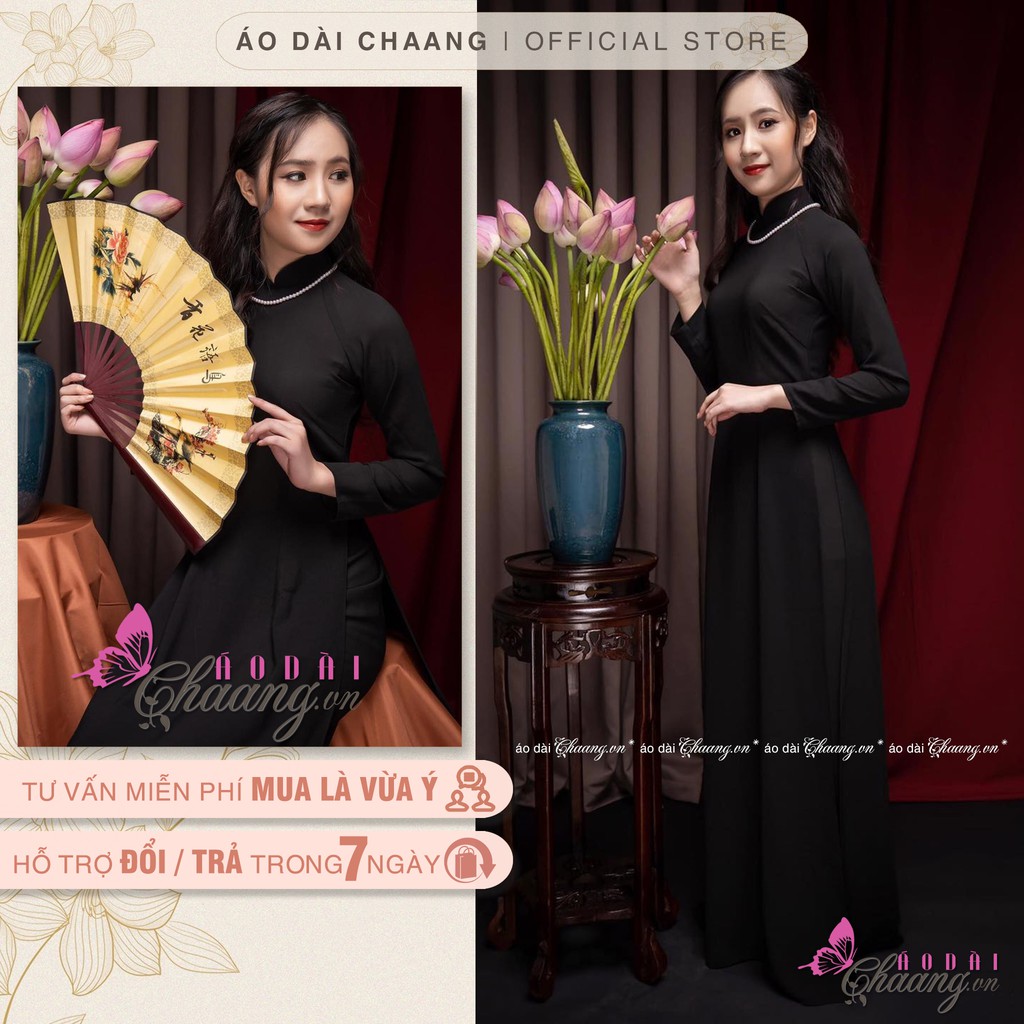 Áo dài đen truyền thống_Chaang_May sẵn áo dài lụa, áo dài đẹp sang trang trọng