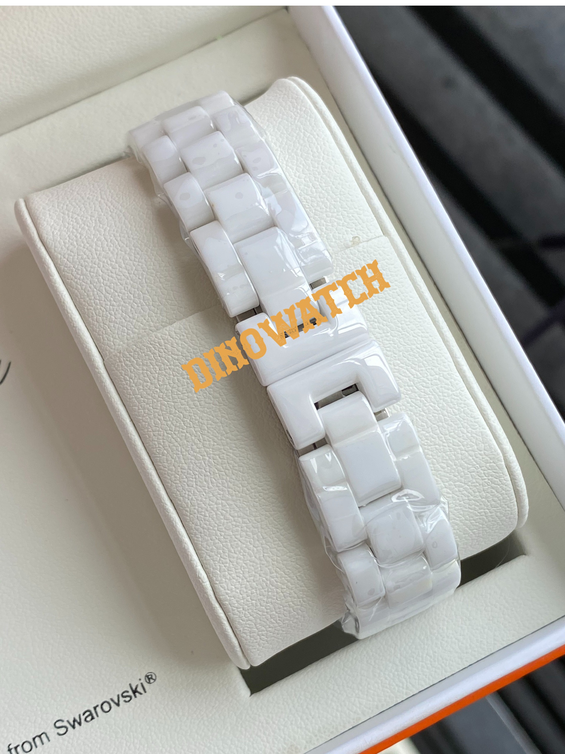 Đồng hồ nữ CHỜNEL dây đá ceramic màu trắng - mặt đính đá - size 34mm(DNHJ12B)