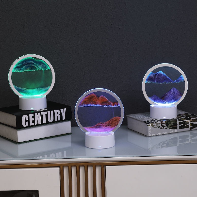 Tranh cát chuyển động 3D, tranh cát chảy nghệ thuật hình tròn trang trí để bàn decor làm việc làm quà tặng cao cấp roav anker