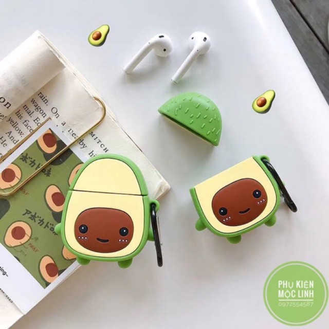 ?? Case Quả bơ avocado ?? Vỏ bao Airpods 2 AirPod đựng tai nghe không dây i11 i12 i18 ... tặng kèm móc đeo