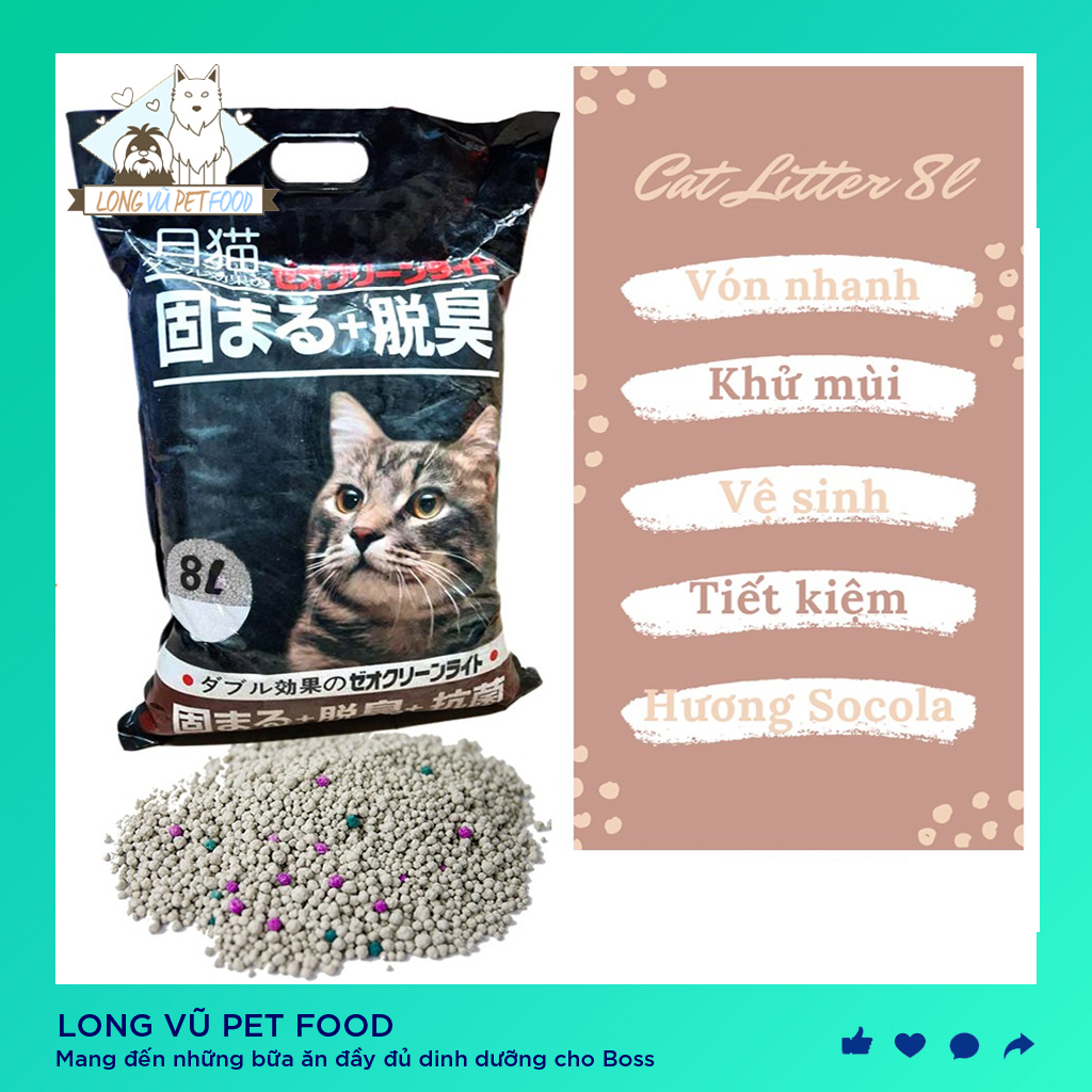 Cát Nhật vệ sinh cho mèo 8L thấm hút vón cục tốt khử mùi hôi - Cát mèo, cat ve sinh meo - Long Vũ Pet Food