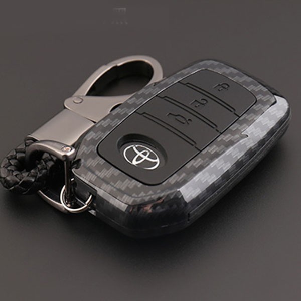 HCM- Ốp vỏ chìa khóa Carbon Toyota Camry, Fortuner, Hilux, Prado chìa 3 nút- kèm móc treo chìa khóa