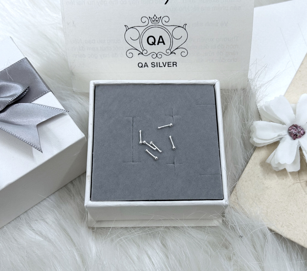 Khuyên tai bạc 925 nụ tròn đuôi bi bông nam nữ tối giản S925 MINIMAL QA SILVER Earrings EA250101
