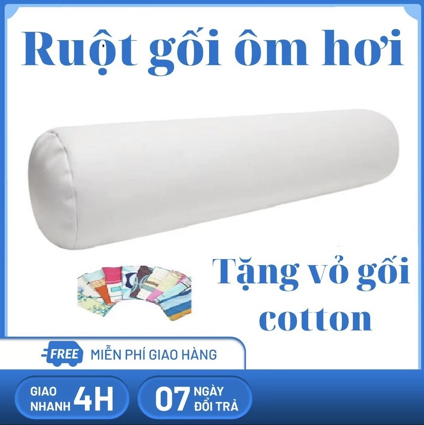 Ruột Gối Ôm + tặng Vỏ Gối 100% bông gòn nguyên sinh - Gối Ôm dài bông mềm hàng VN cao cấp