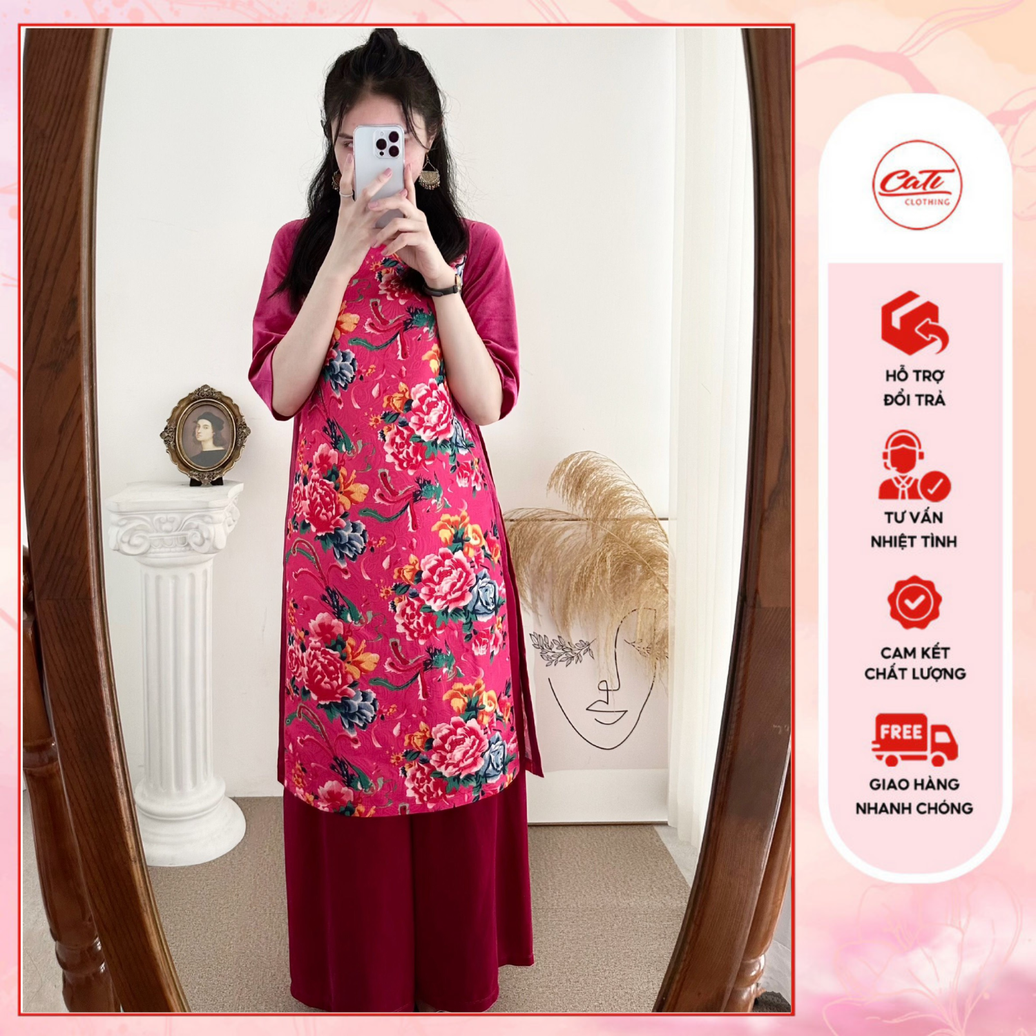 CATI Set Áo Dài Cách Tân Phối Linen (A2270)