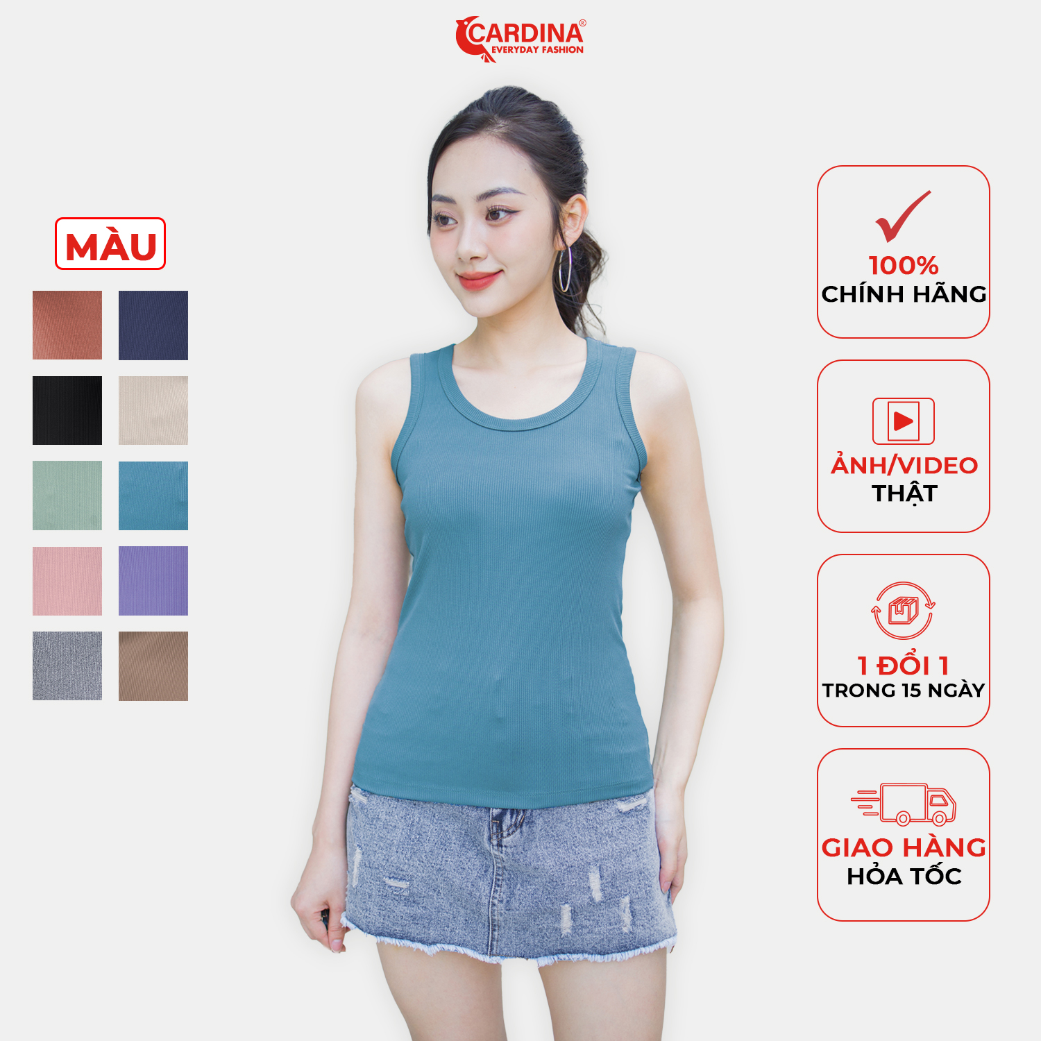 Áo Thun Nữ Cardina Chất Tăm Lạnh Áo Sát Nách Cổ Tròn Thoáng Mát Cá Tính  3Af17 - Mixasale