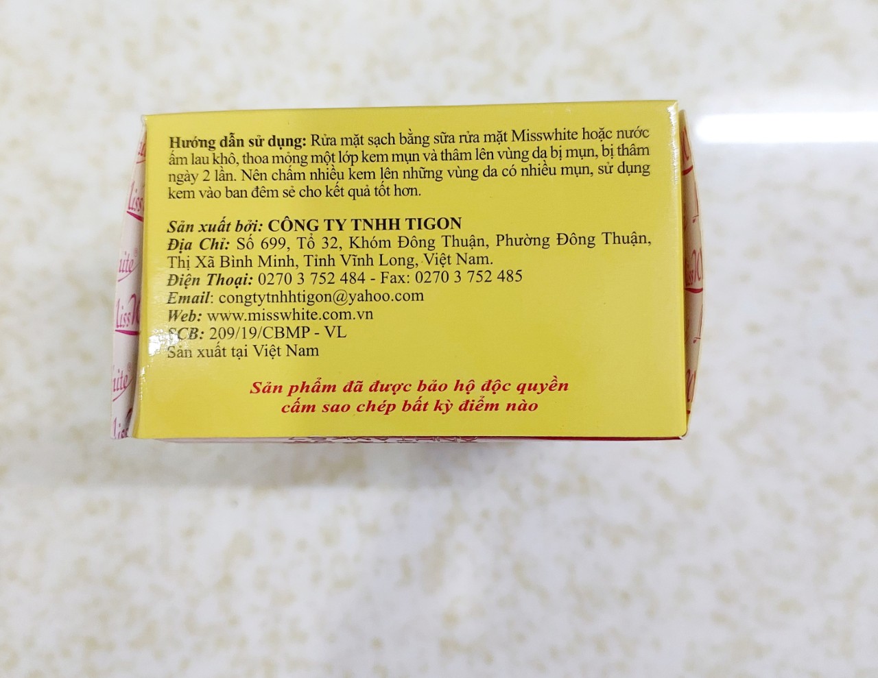 Kem mụn và thâm Miss white 12g