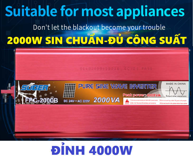 Bộ kich điện sin chuẩn 2000w 12v sang 220v - suoer fpc-2000a