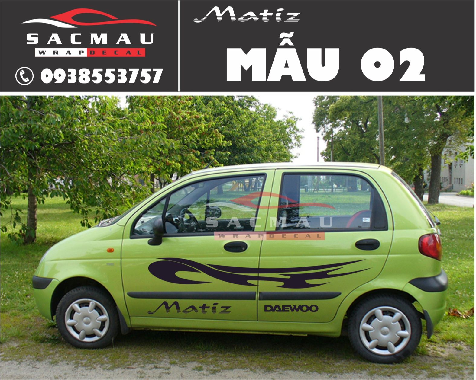 Tem dán xe Daewoo Matiz, tem dán xe ô tô thể thao