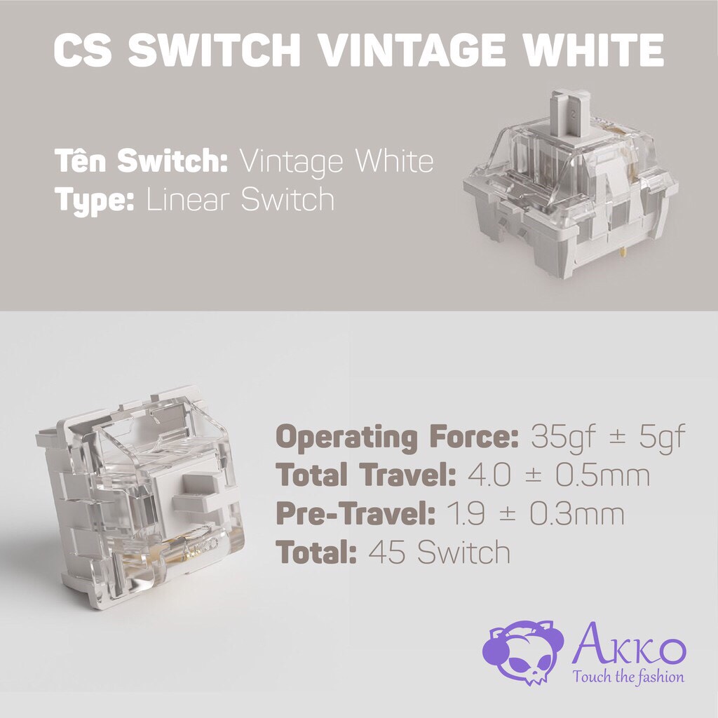 Bộ AKKO CS switch - 45 switch/pack - Ros Red / Matcha Green / Ocean Blue / Radiant Red / Vintage White / Lavender Purple