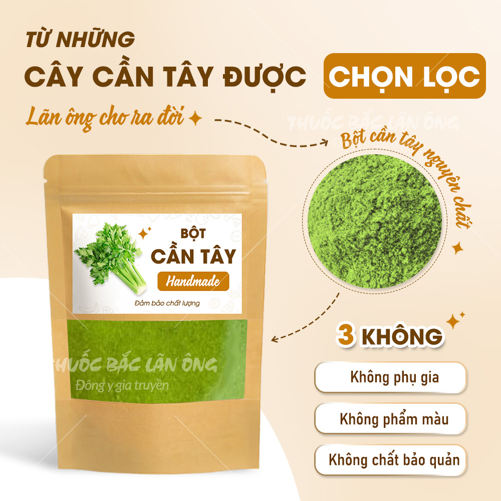 Bột cần tây sấy lạnh 100g, nguyên chất, thơm, mịn, pha nước uống detox - Lãn Ông