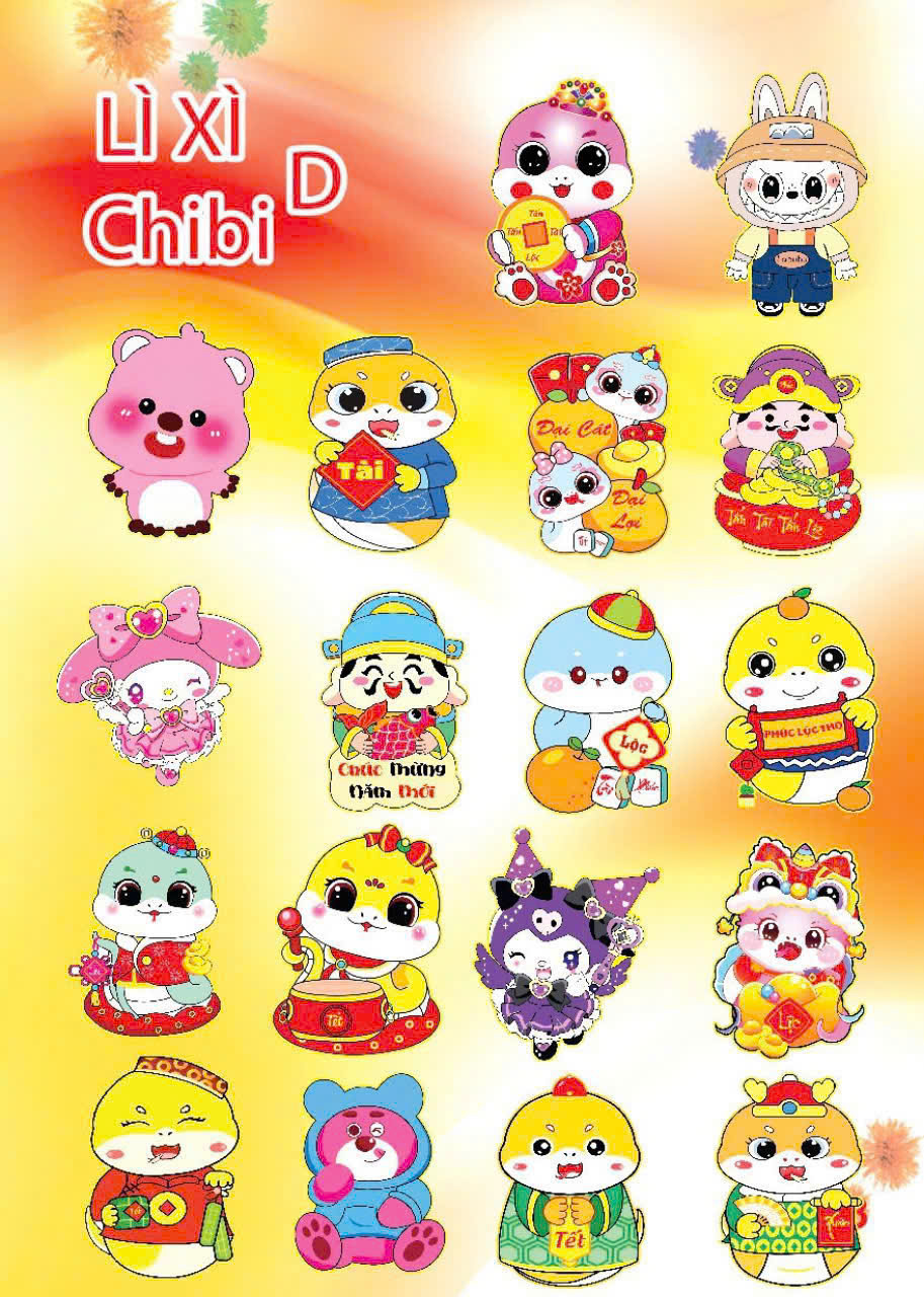 Combo 50 bao lì xì chibi phản quang mẫu 2025