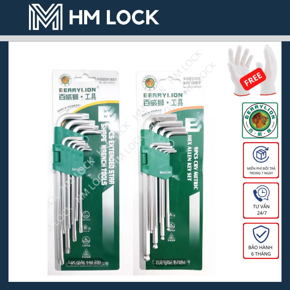 COMBO 2 BỘ LỤC GIÁC BERRYLION BÔNG VÀ BI LOẠI DÀI - HM LOCK