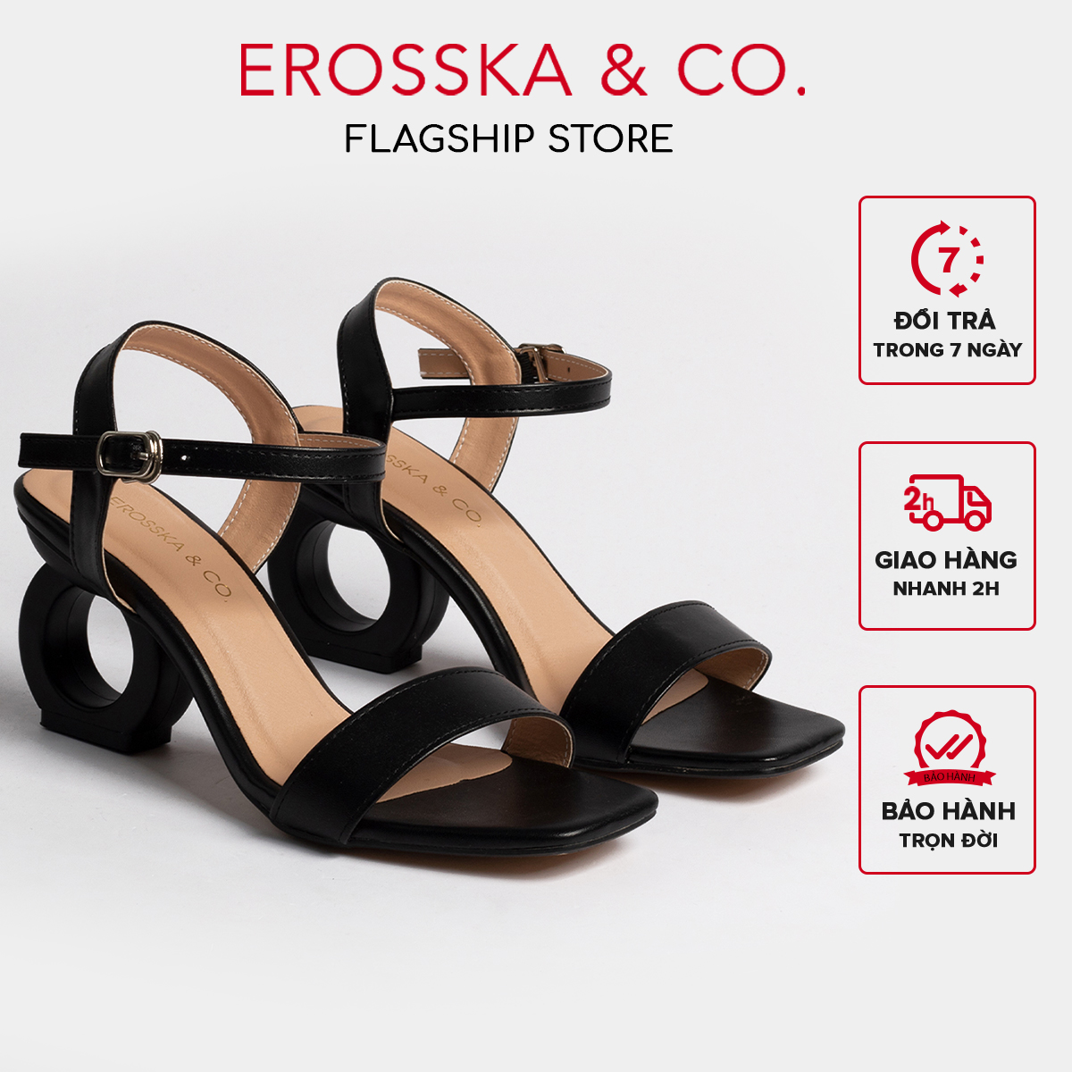 Giày cao gót vuông thời trang Erosska hở gót quai hậu tinh tế cao 5cm màu đen - EB009