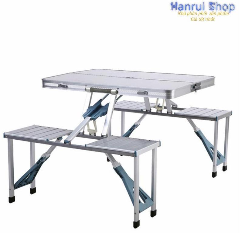 Hanrui Shop Bộ bàn ăn xếp gọn 4 chỗ ngồi nhôm cao cấp (86x66x68)cm