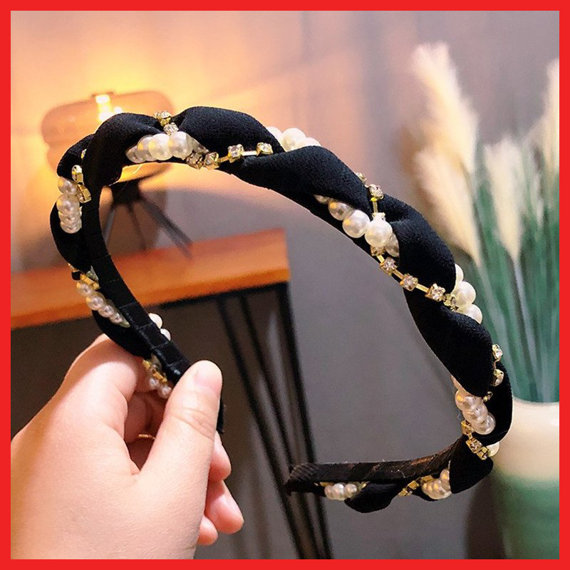 Xược Cài Tóc Vải Lụa Satin đính Ngọc Trai Phong Cách Hàn Quốc