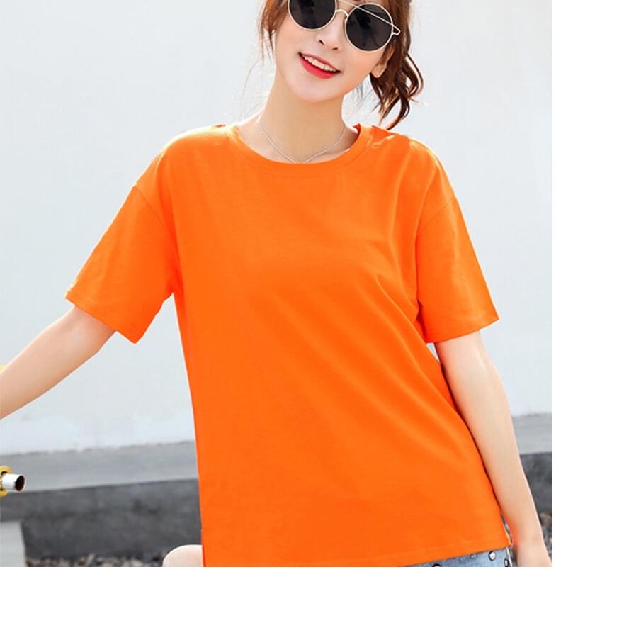 Áo thun trơn cổ tròn màu cam tay ngắn nam nữ 021