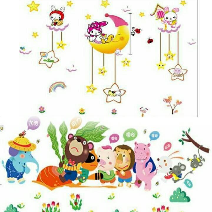 Decal dán tường thỏ yêu trăng và thú nhổ cà rốt 2