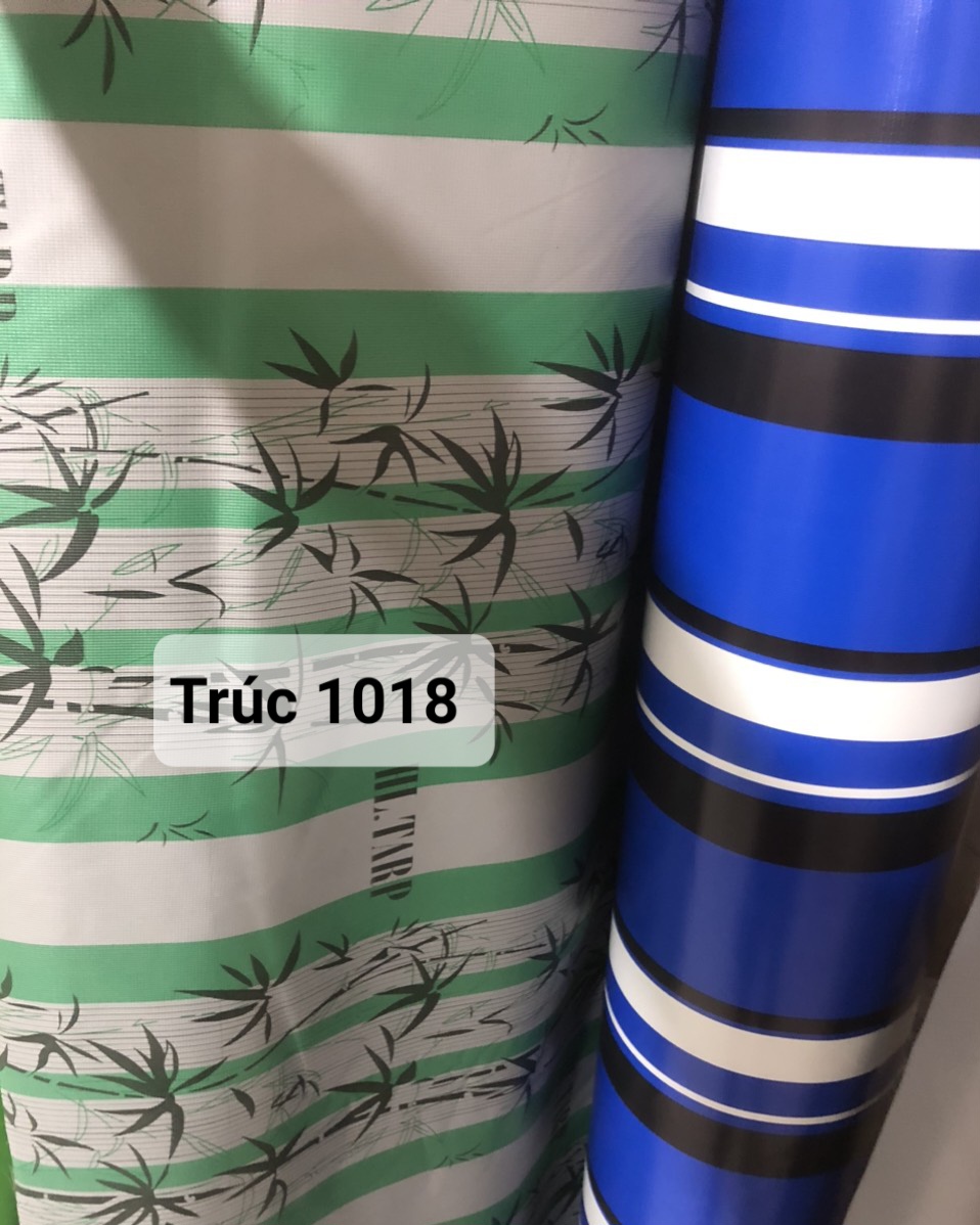 Bạt mái thả/rèm cuốn ban công họa tiết lá trúc, loại dày 0.38mm